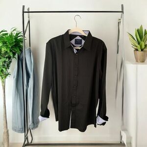 FLEX Premium Black Dress Shirt with Contrast Diamond Pattern Cuffs Business sz m